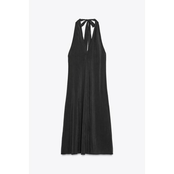ZARA HALTER MIDI DRESS WITH TIE - Picture 1 of 9